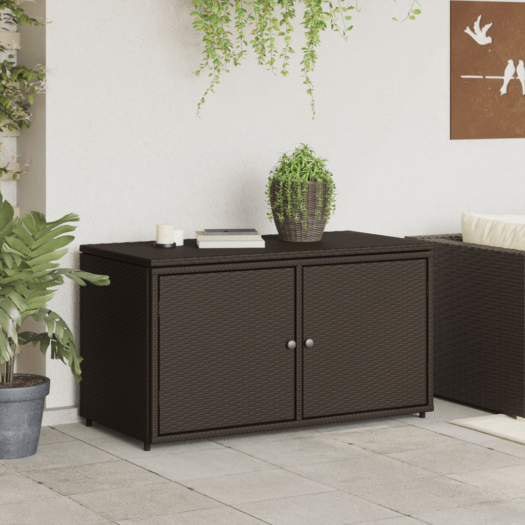 Stylish Brown Poly Rattan Garden Storage Cabinet 110x55x60.5 cm