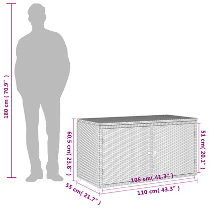 Grey Poly Rattan Garden Storage Cabinet 110x55x60.5 cm
