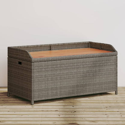 Grey Storage Bench 100x50x52 cm - Poly Rattan & Acacia Wood