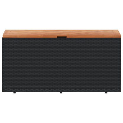 Black Poly Rattan & Acacia Garden Storage Box 110x50x54 cm