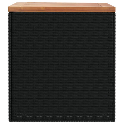 Black Poly Rattan & Acacia Garden Storage Box 110x50x54 cm