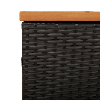 Black Poly Rattan & Acacia Garden Storage Box 110x50x54 cm