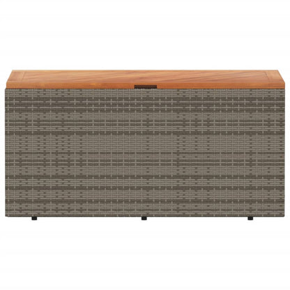 Grey Poly Rattan & Acacia Wood Garden Storage Box 110x50x54 cm
