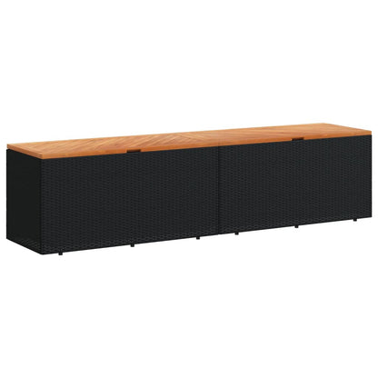 Stylish Black Poly Rattan & Acacia Wood Garden Storage Box 220cm