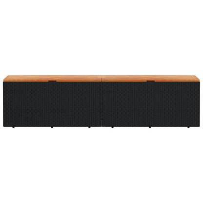 Stylish Black Poly Rattan & Acacia Wood Garden Storage Box 220cm