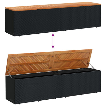 Stylish Black Poly Rattan & Acacia Wood Garden Storage Box 220cm