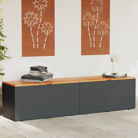 Stylish Black Poly Rattan & Acacia Wood Garden Storage Box 220cm
