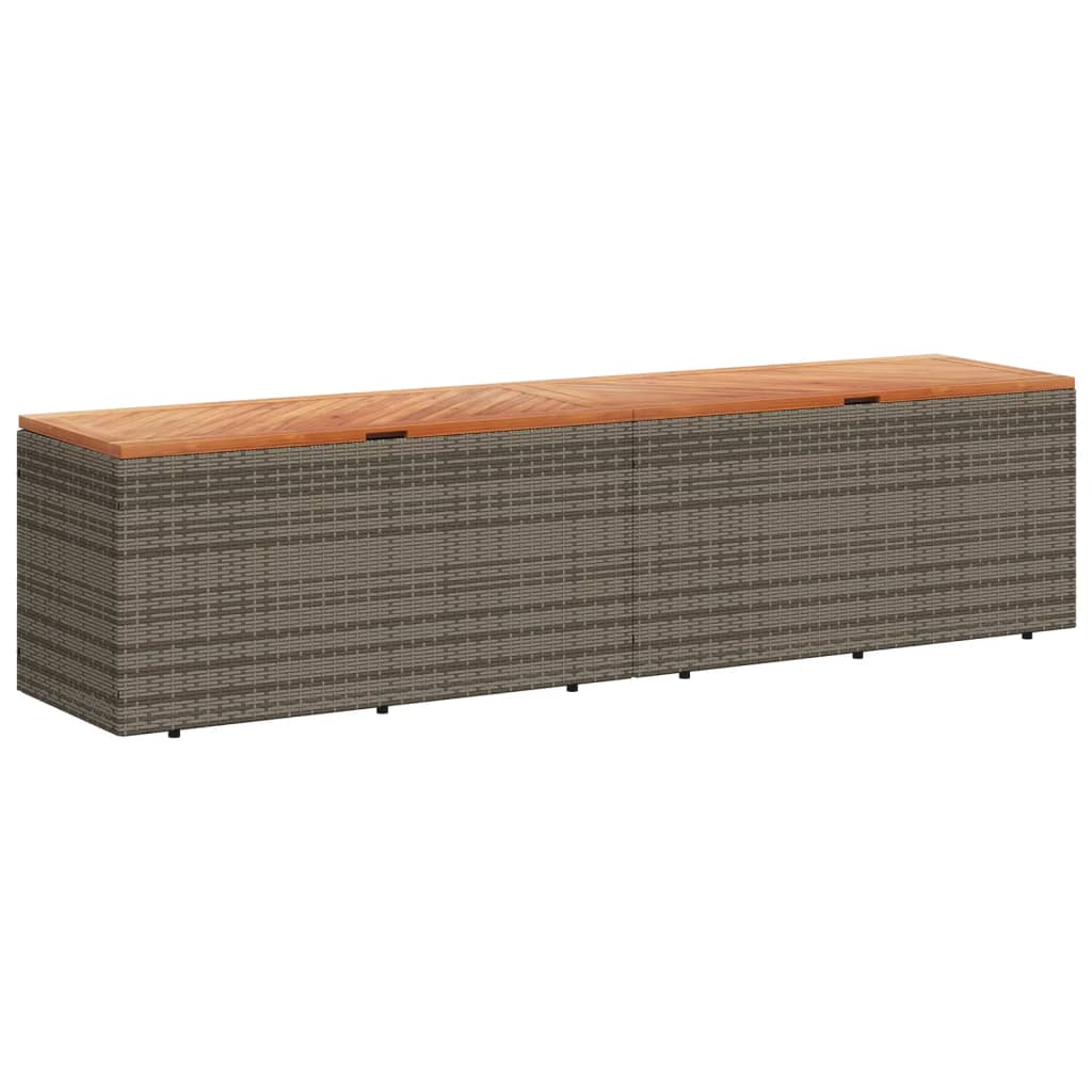 Grey Poly Rattan & Acacia Wood Garden Storage Box 220x50x54 cm