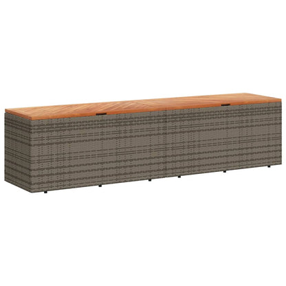 Grey Poly Rattan & Acacia Wood Garden Storage Box 220x50x54 cm