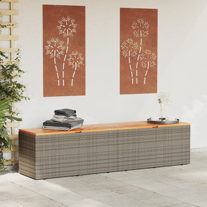 Grey Poly Rattan & Acacia Wood Garden Storage Box 220x50x54 cm