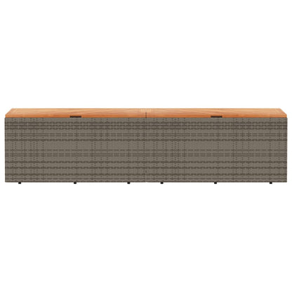 Grey Poly Rattan & Acacia Wood Garden Storage Box 220x50x54 cm