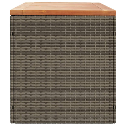 Grey Poly Rattan & Acacia Wood Garden Storage Box 220x50x54 cm