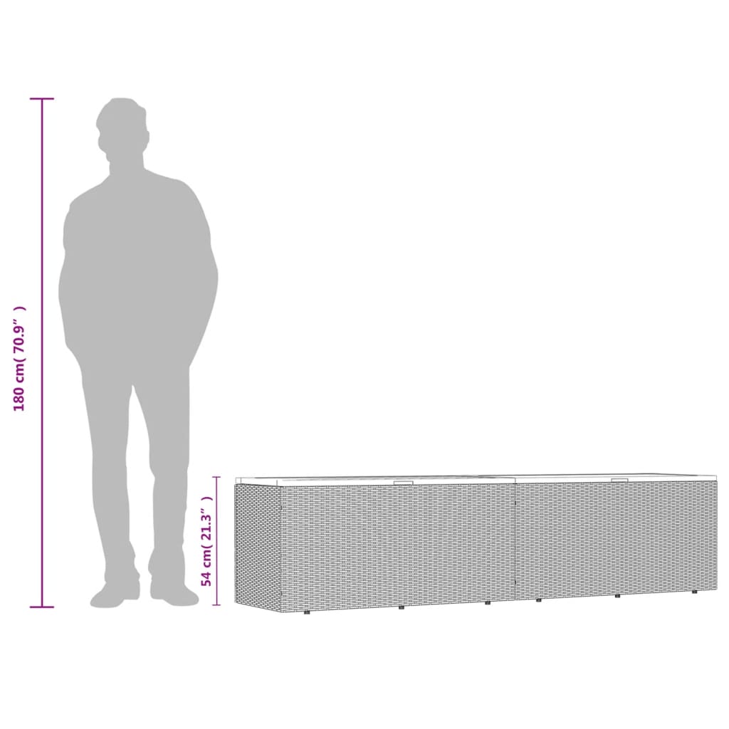 Grey Poly Rattan & Acacia Wood Garden Storage Box 220x50x54 cm