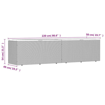 Grey Poly Rattan & Acacia Wood Garden Storage Box 220x50x54 cm
