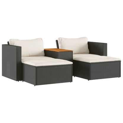 5-Piece Black Rattan Garden Sofa Set w/ Cushions & Acacia