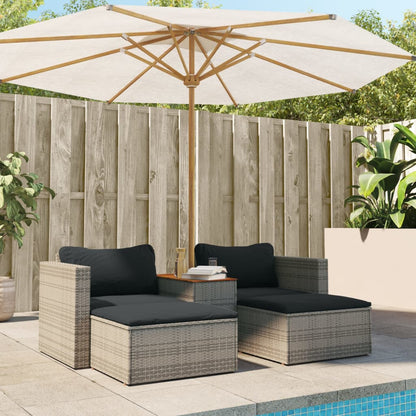 5 Piece Grey Poly Rattan & Acacia Garden Sofa Set with Cushions