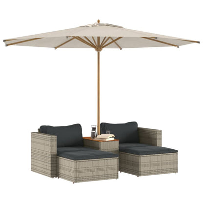 5 Piece Grey Poly Rattan & Acacia Garden Sofa Set with Cushions