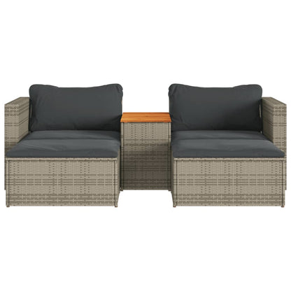 5 Piece Grey Poly Rattan & Acacia Garden Sofa Set with Cushions