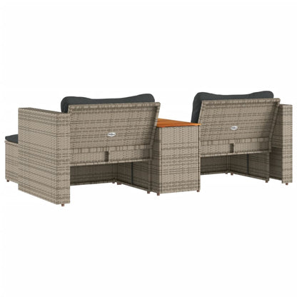 5 Piece Grey Poly Rattan & Acacia Garden Sofa Set with Cushions