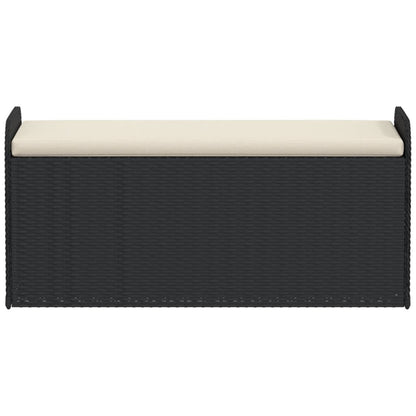 Black Poly Rattan Storage Bench with Cushion 115x51x52 cm