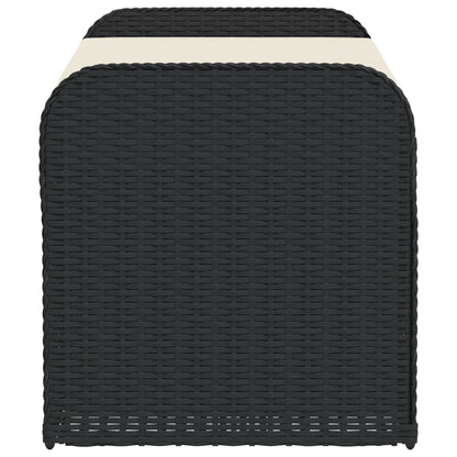 Black Poly Rattan Storage Bench with Cushion 115x51x52 cm