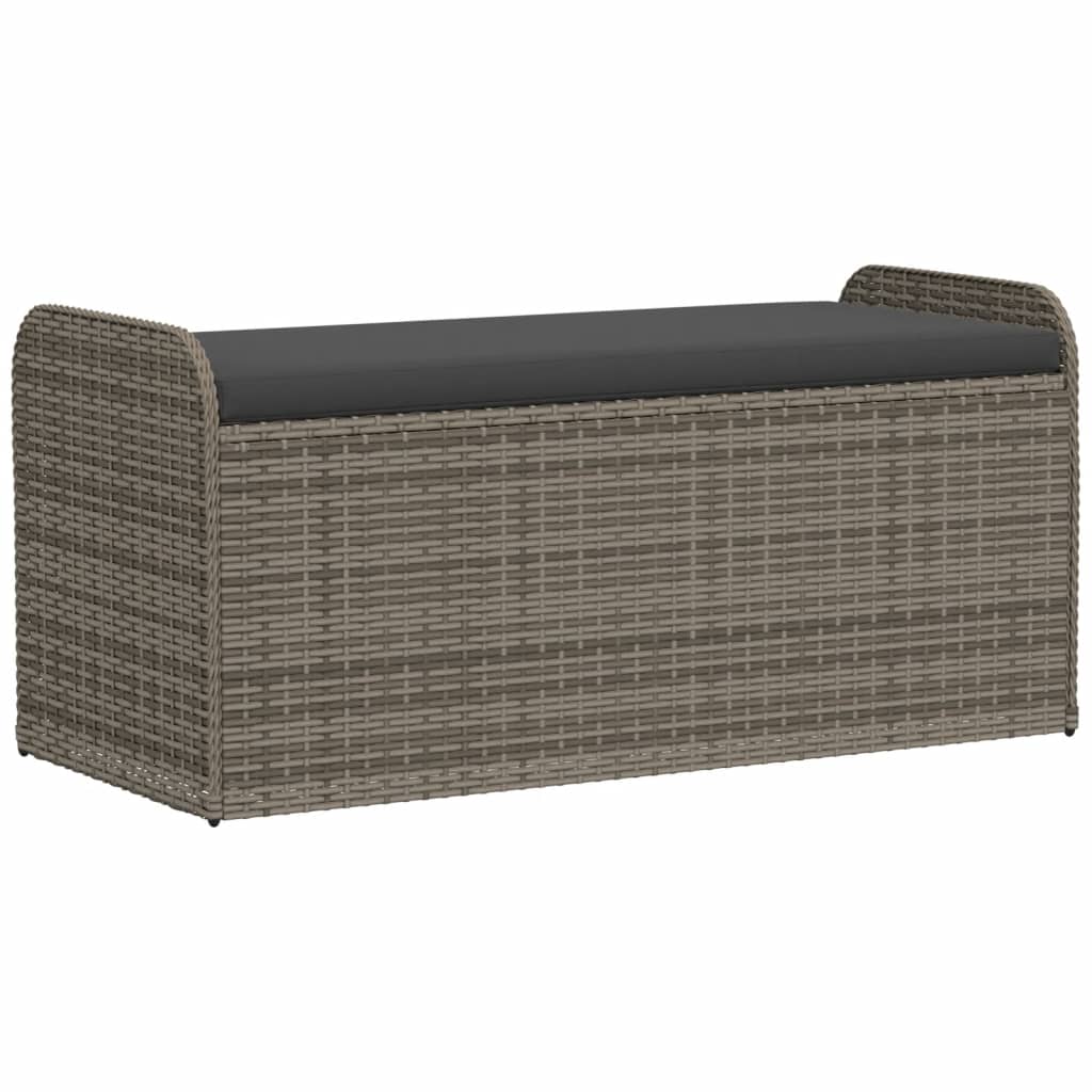 Grey Poly Rattan Storage Bench with Cushion - 115x51x52 cm