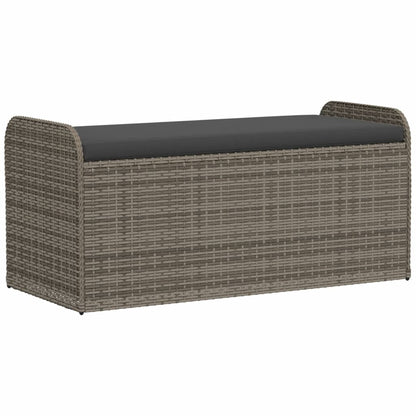 Grey Poly Rattan Storage Bench with Cushion - 115x51x52 cm