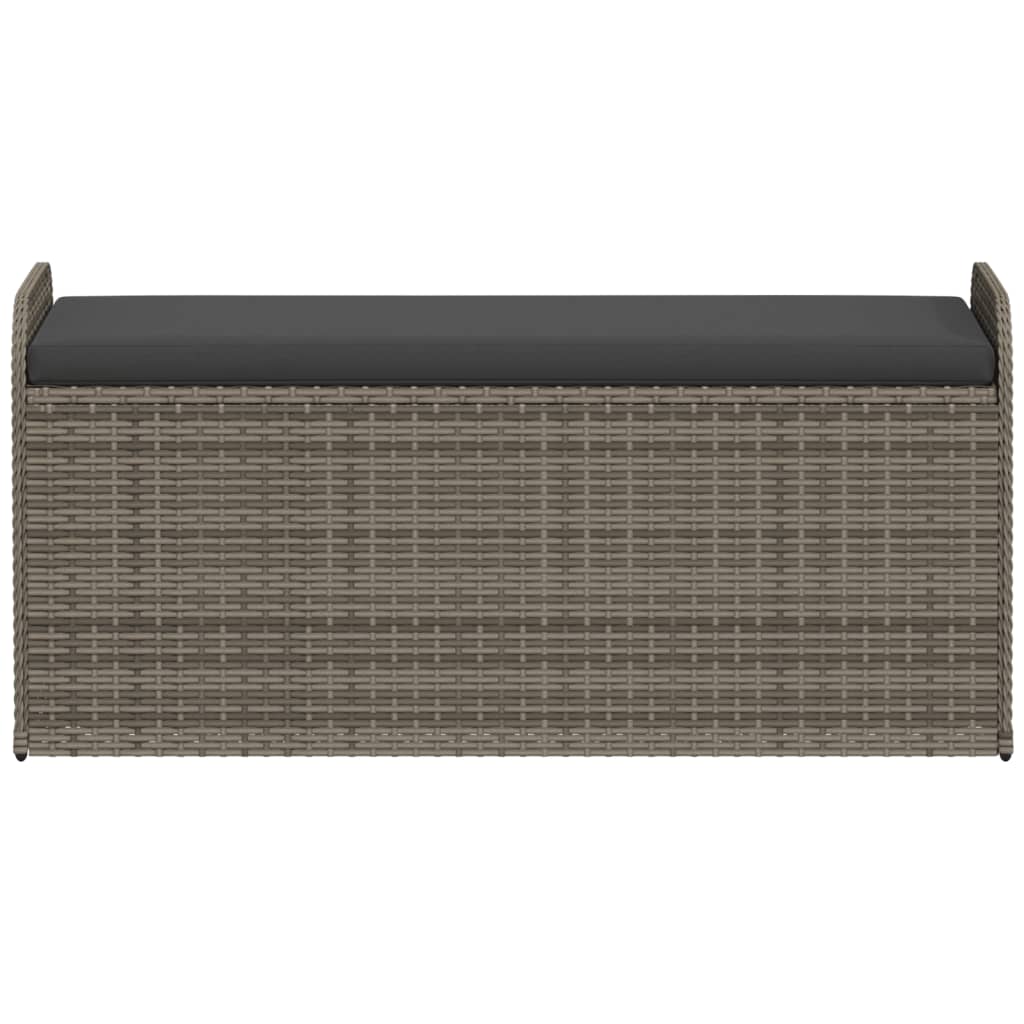 Grey Poly Rattan Storage Bench with Cushion - 115x51x52 cm
