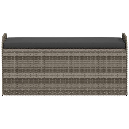 Grey Poly Rattan Storage Bench with Cushion - 115x51x52 cm