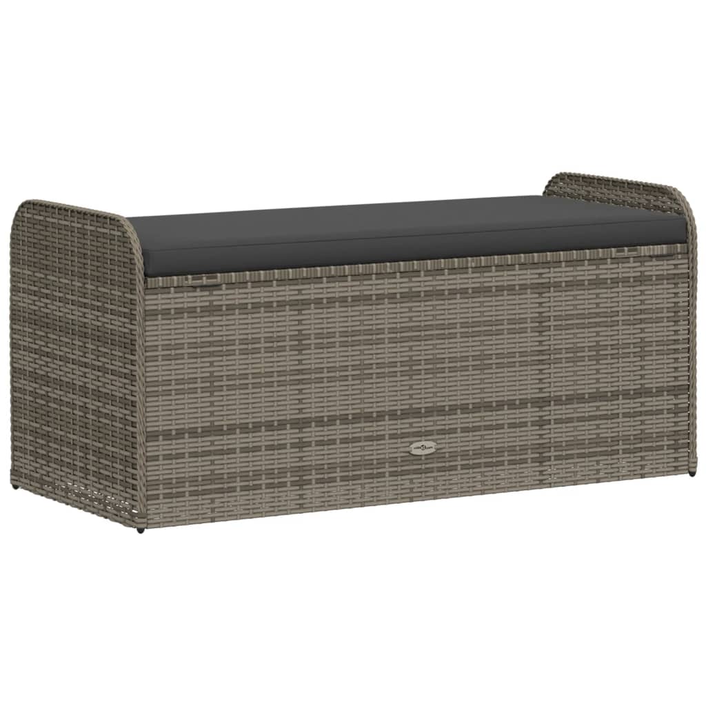 Grey Poly Rattan Storage Bench with Cushion - 115x51x52 cm