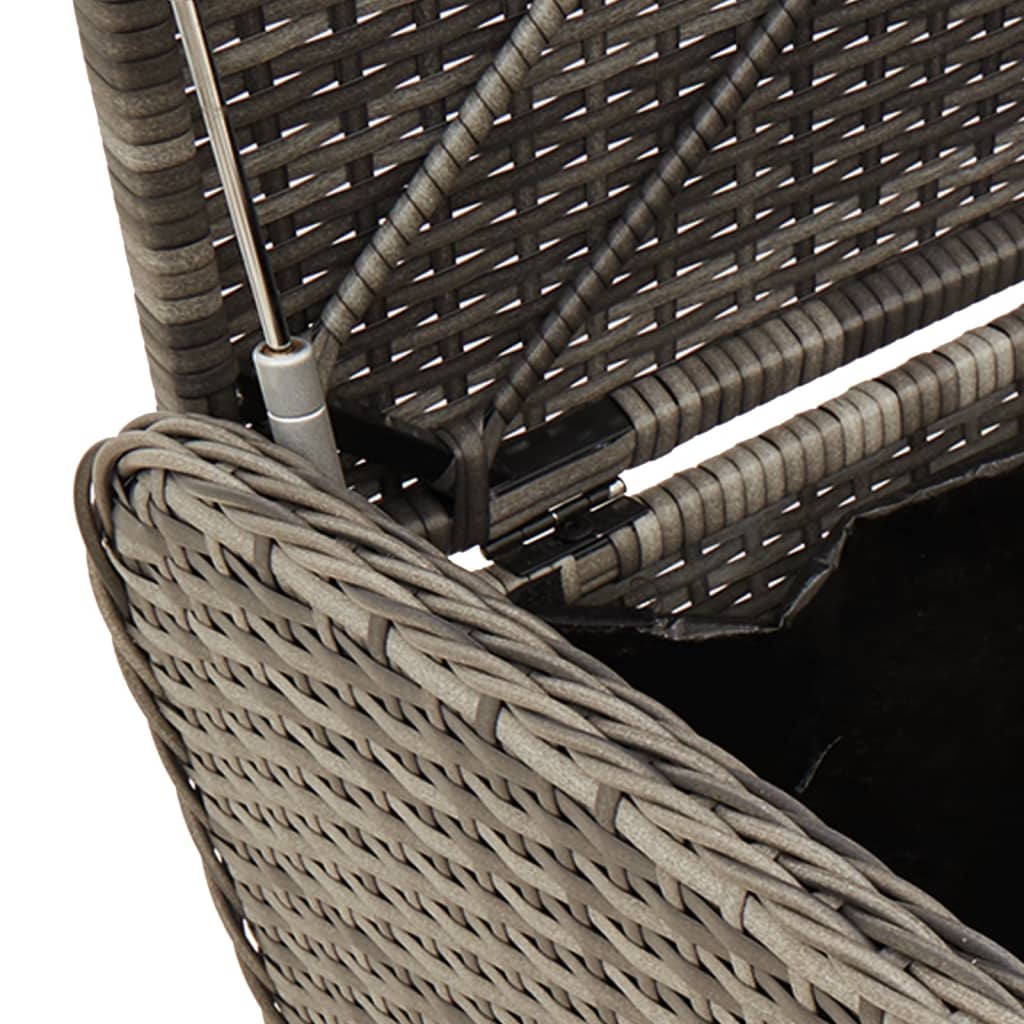 Grey Poly Rattan Storage Bench with Cushion - 115x51x52 cm