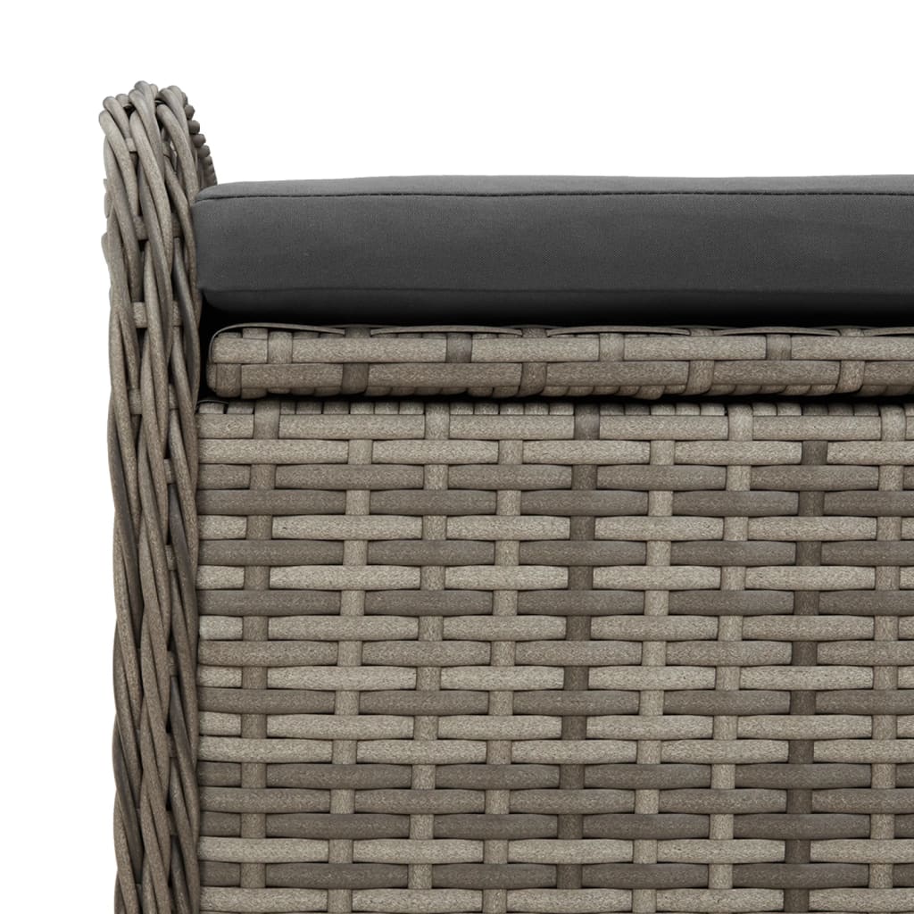 Grey Poly Rattan Storage Bench with Cushion - 115x51x52 cm
