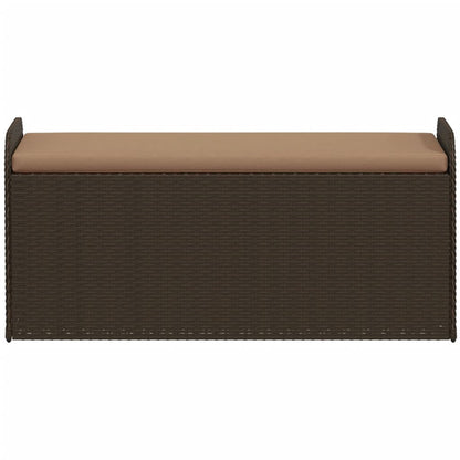 Brown Poly Rattan Storage Bench with Cushion - 115x51x52 cm