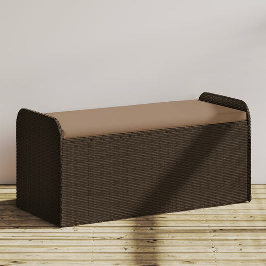 Brown Poly Rattan Storage Bench with Cushion - 115x51x52 cm