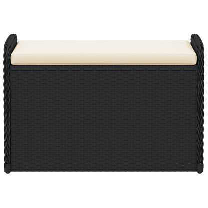 Black Poly Rattan Storage Bench with Cushion 80x51x52 cm