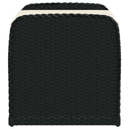 Black Poly Rattan Storage Bench with Cushion 80x51x52 cm