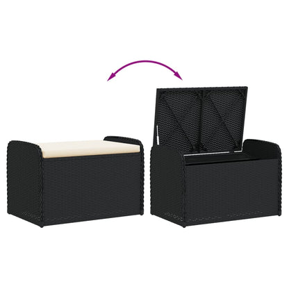 Black Poly Rattan Storage Bench with Cushion 80x51x52 cm