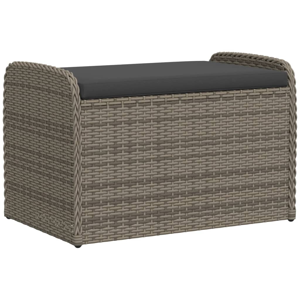 Grey Poly Rattan Storage Bench with Cushion - 80x51x52 cm