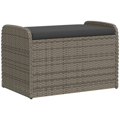 Grey Poly Rattan Storage Bench with Cushion - 80x51x52 cm