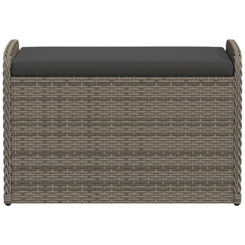 Grey Poly Rattan Storage Bench with Cushion - 80x51x52 cm