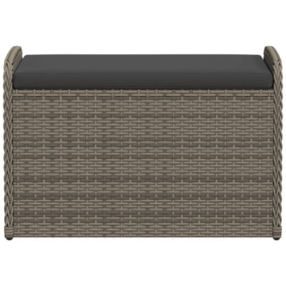 Grey Poly Rattan Storage Bench with Cushion - 80x51x52 cm