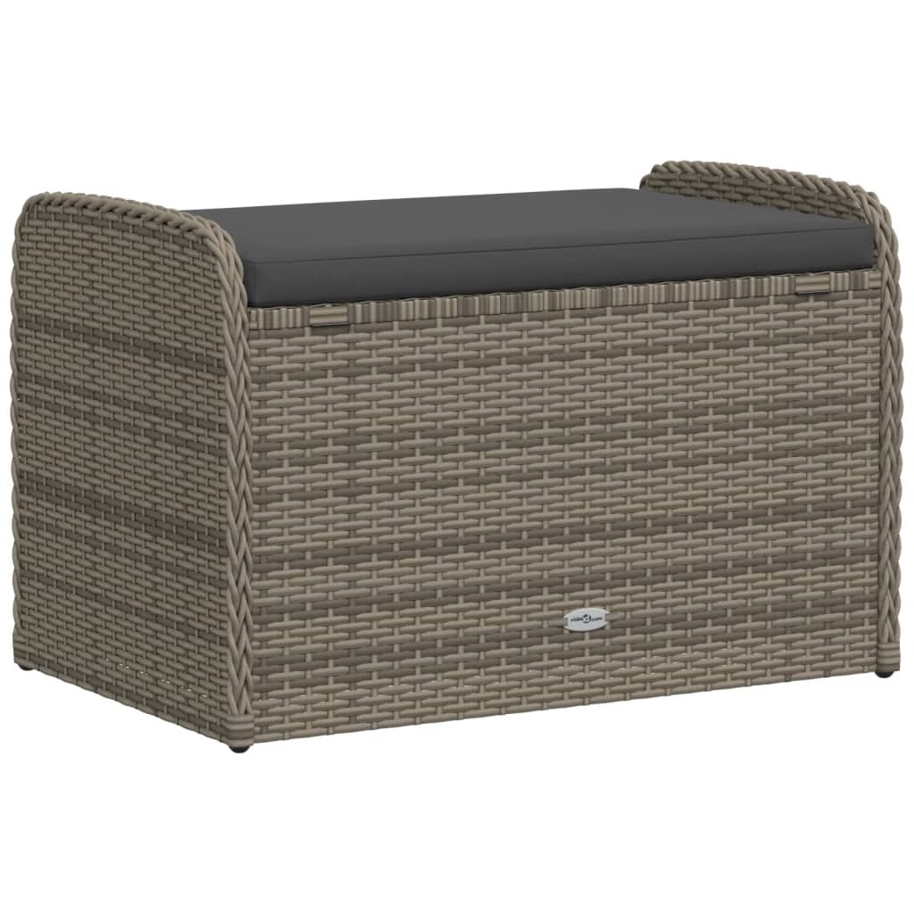 Grey Poly Rattan Storage Bench with Cushion - 80x51x52 cm