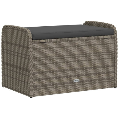 Grey Poly Rattan Storage Bench with Cushion - 80x51x52 cm