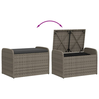 Grey Poly Rattan Storage Bench with Cushion - 80x51x52 cm