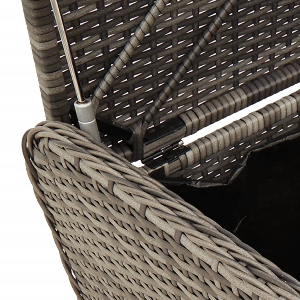 Grey Poly Rattan Storage Bench with Cushion - 80x51x52 cm