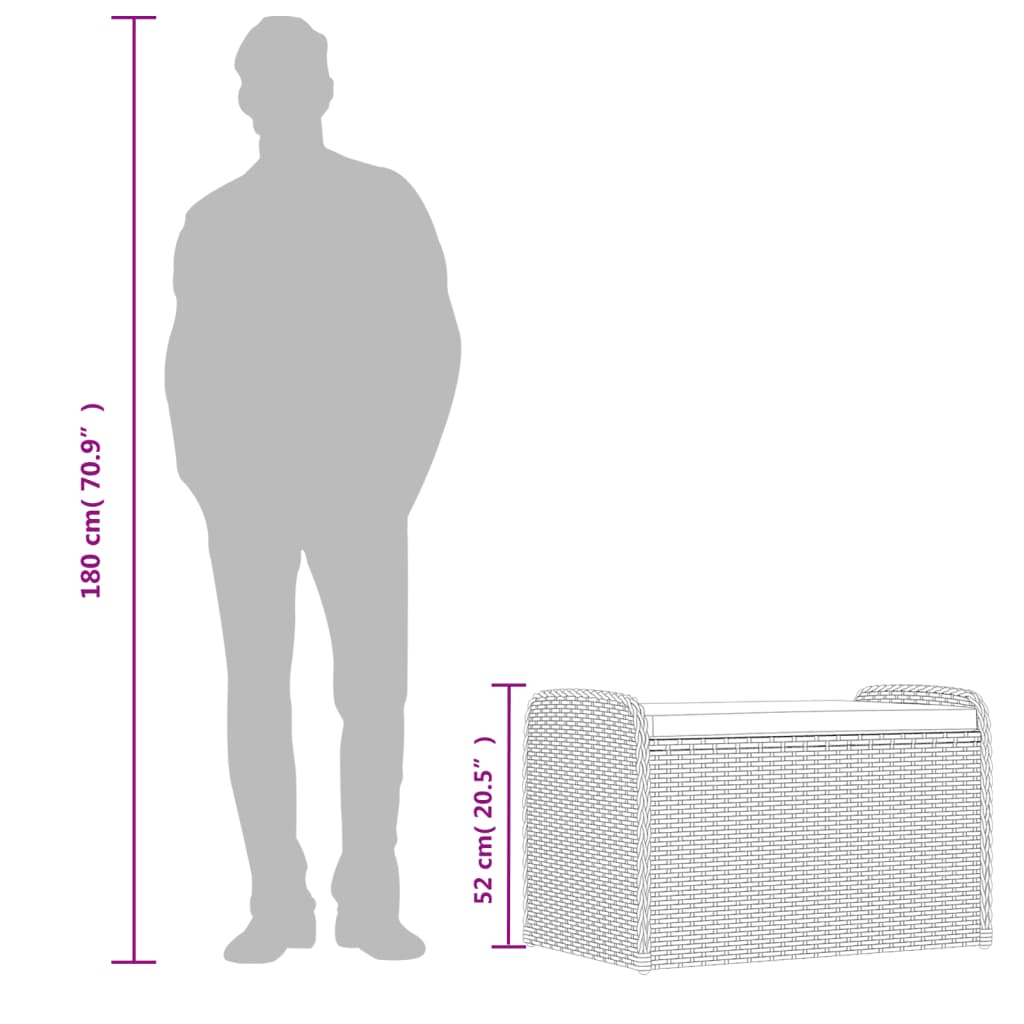 Grey Poly Rattan Storage Bench with Cushion - 80x51x52 cm