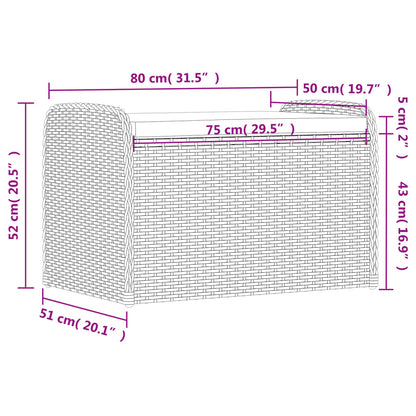 Grey Poly Rattan Storage Bench with Cushion - 80x51x52 cm