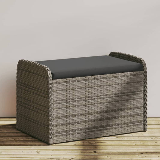 Grey Poly Rattan Storage Bench with Cushion - 80x51x52 cm