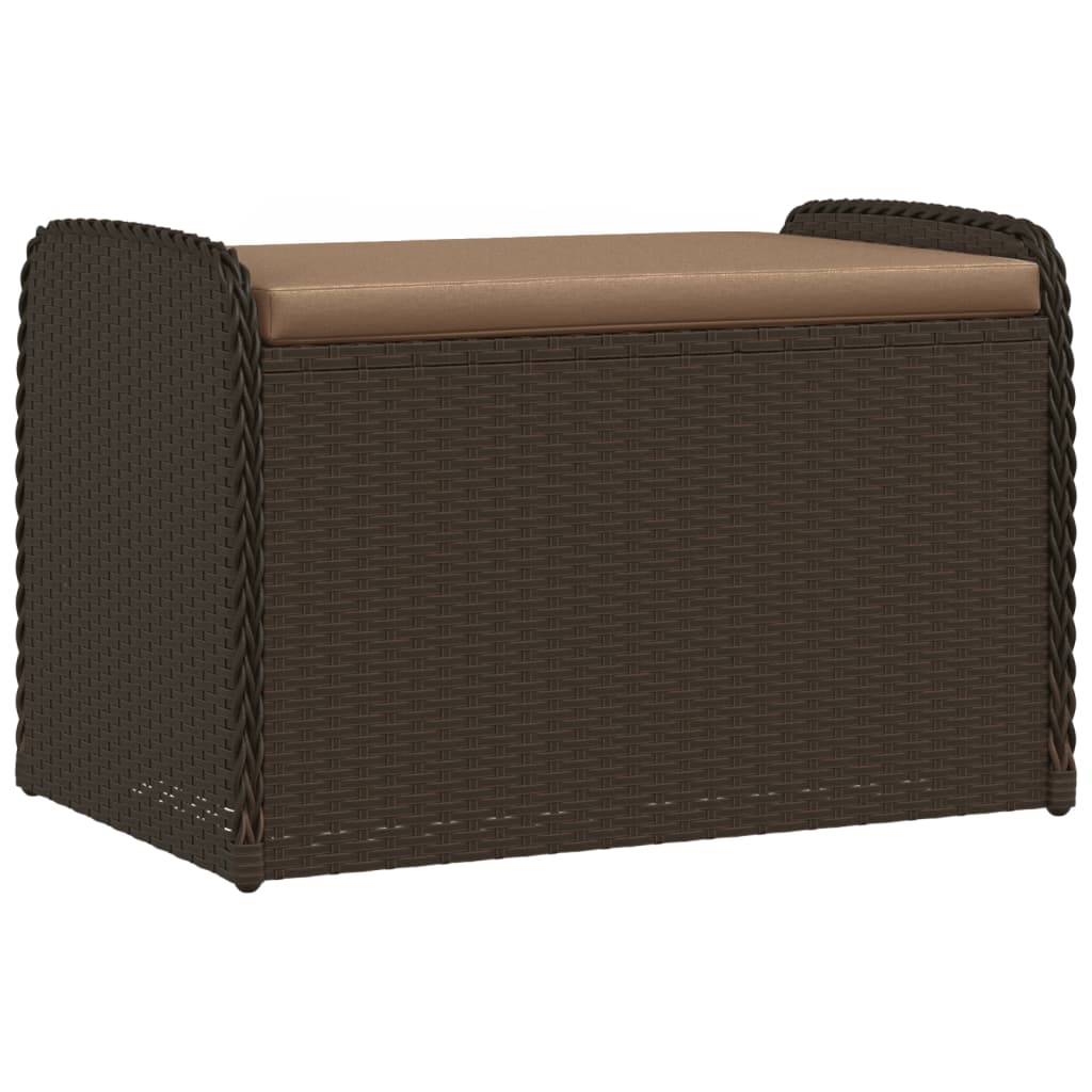 Brown Poly Rattan Storage Bench with Cushion - 80x51x52 cm