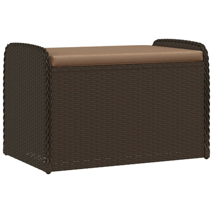 Brown Poly Rattan Storage Bench with Cushion - 80x51x52 cm